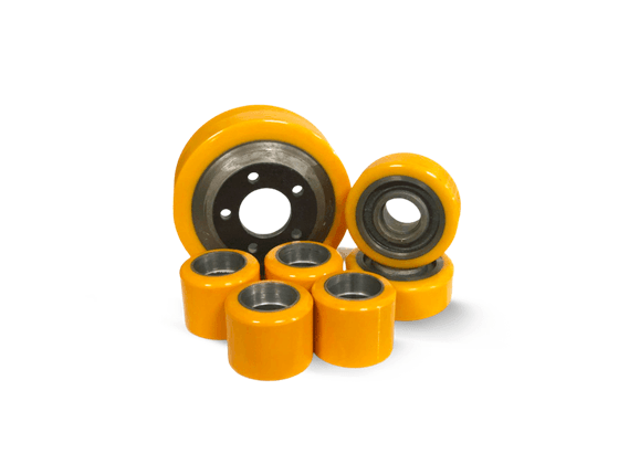 Bánh xe PU cho xe nâng điện, chất liệu PU bền bỉ, vòng bi chắc chắn, giúp di chuyển nhẹ nhàng và hiệu quả cho xe nâng điện.