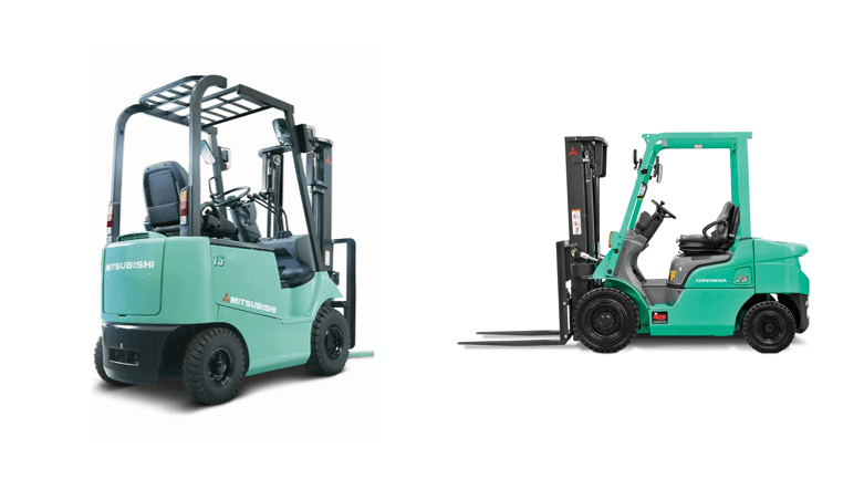 Xe nâng Mitsubishi vận hành trong kho hàng với hiệu suất cao và thân thiện môi trường.