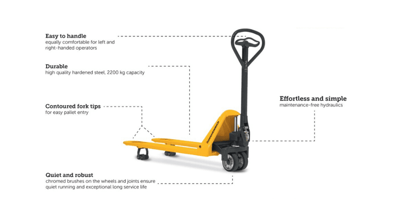 Các bộ phận quan trọng của xe nâng tay cần được bảo dưỡng định kỳ để đảm bảo hiệu suất hoạt động tối ưu.