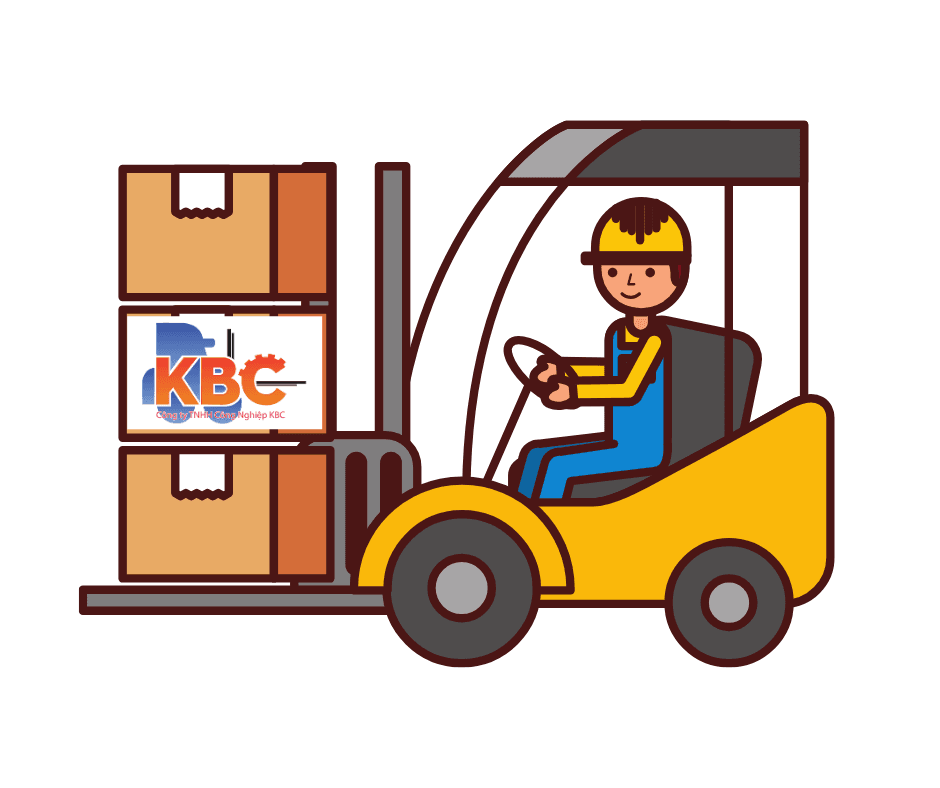 Hình ảnh nhân viên đang lái xe nâng trong kho hàng