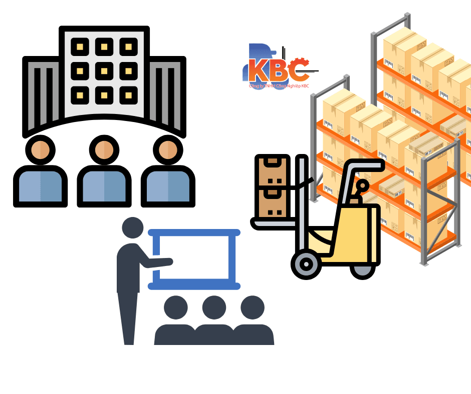 Hình ảnh lớp học lái xe nâng tại trung tâm đào tạo, học viên thực hành trên xe nâng dưới sự hướng dẫn của giảng viên.
