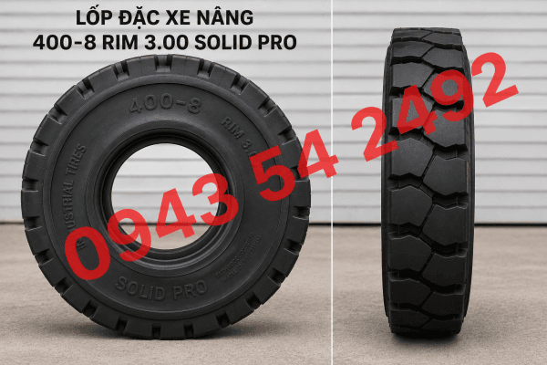 Lốp đặc xe nâng 400-8 RIM 3.00 SOLID PRO cao cấp, công nghệ Hàn Quốc sản xuất tại Việt Nam, chuyên dùng cho xe nâng điện và xe nâng dầu. Sản phẩm có khả năng chịu tải tốt, chống đâm thủng, chống mài mòn hiệu quả, giúp xe vận hành ổn định trong môi trường kho xưởng, nhà máy và bến bãi. Với thiết kế chắc chắn, độ bền cao và tuổi thọ lâu dài, lốp đặc 400-8 RIM 3.00 là lựa chọn tối ưu giúp tiết kiệm chi phí bảo trì và nâng cao hiệu suất làm việc.