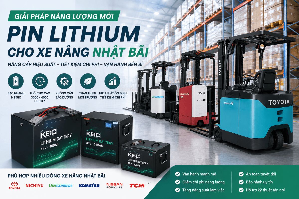 pin lithium xe nâng Nhật bãi