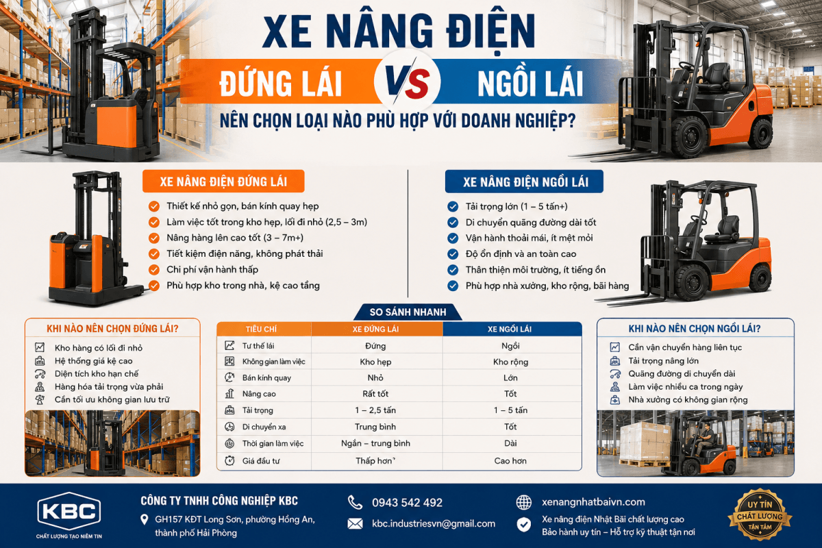 so sánh xe nâng điện đứng lái và ngồi lái